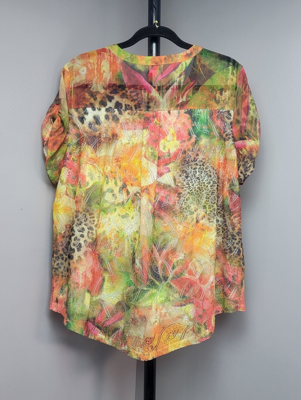 Chico's 2 Pieces Top Blouse Blue Orange Green Chiffon Sumer Abstract Multicolor - Picture 10 of 16